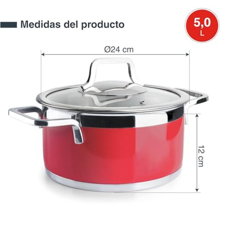 15324 Buffet Cooking Pot with Lid 18/10 Stainless Steel Inner Lining Ground Ergonomic Handles Sandwich Thermal Diffuser Base Suitable for Induction Cookers Oven-Proof Diameter 24 cm - Image 2