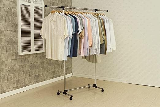 RAVIZAA Steel Single Pole Cloth Drying Stand Foldable Stainless Steel Garment Rail Rack Height Adjustable Clothing Racks for Boutiques Colour May Vary Standard Size - Image 4