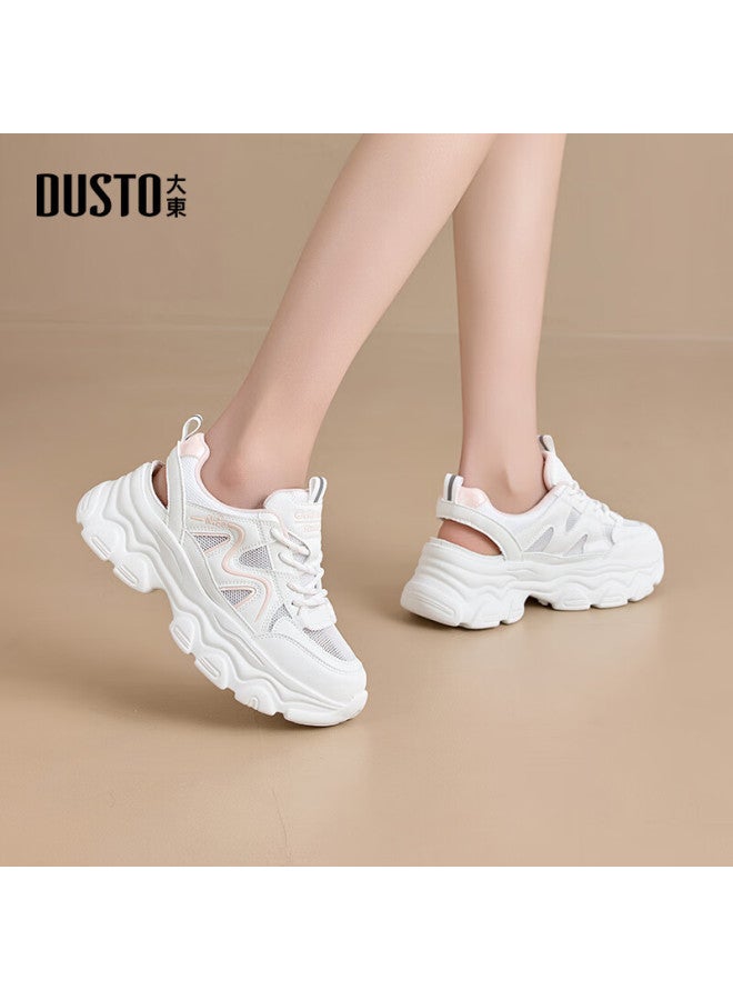 DUSTO Da Dong Women's Dad Shoes Spring/summer New Flat Thick-soled Strap Patchwork X1363 White Pink Size 37 - Image 1