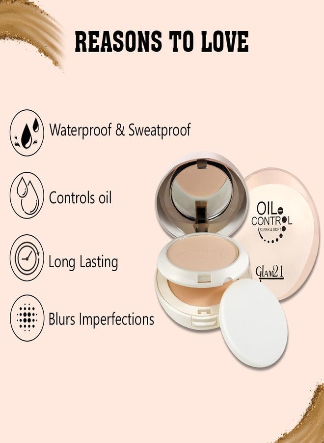 جلام 21 بودرة جلام 21 المضغوطة للتحكم في الزيوت، ناعمة وأنيقة، 2 في 1، 20 غرام | مكياج يدوم طويلاً، مقاوم للماء والعرق، غني بفيتامينات E وC | لون رملي ذهبي -03 - Image 3