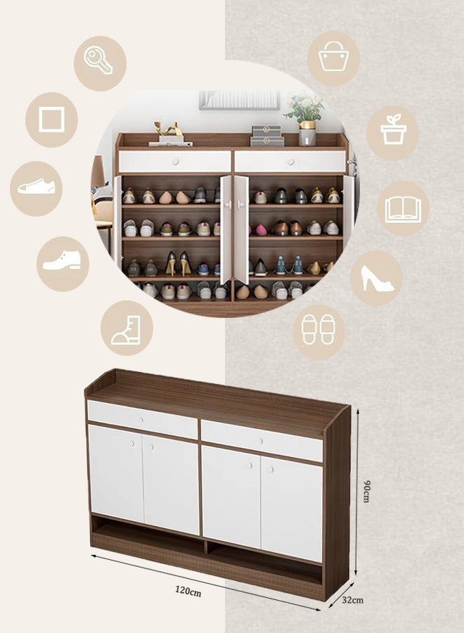 Freestanding Shoe Cabinet Shoe Rack Shoe Storage Organizer with Drawers and Lockers Modern Shoe Rack for Hallway Bedroom and Entryway(120*32*90CM) - Image 5