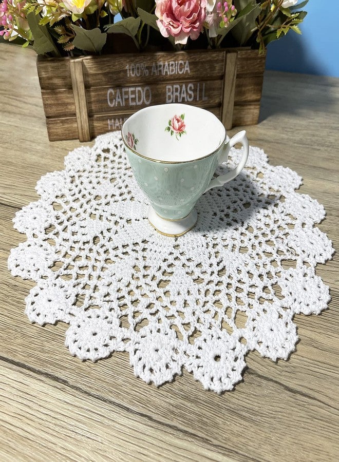 Phantomon 12 Inch Round Doilies Crochet Handmade Lace Placemats 100% Cotton Knitted Coasters, Pack of 4 (White) - Image 2