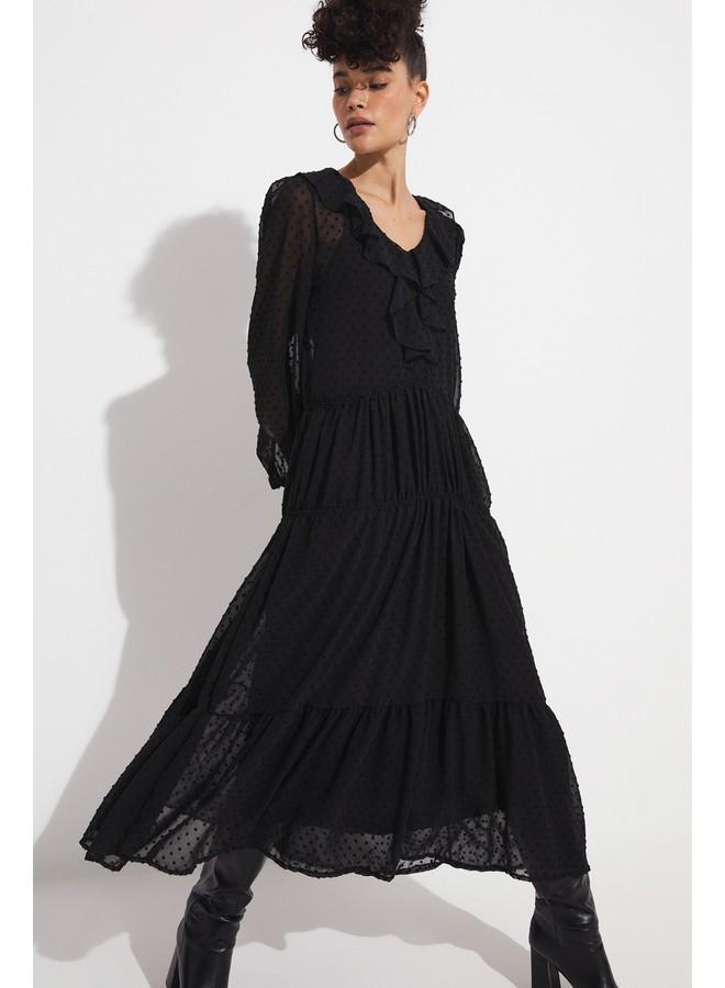 جون فستان شيفون ميدي مكشكش - Image 4