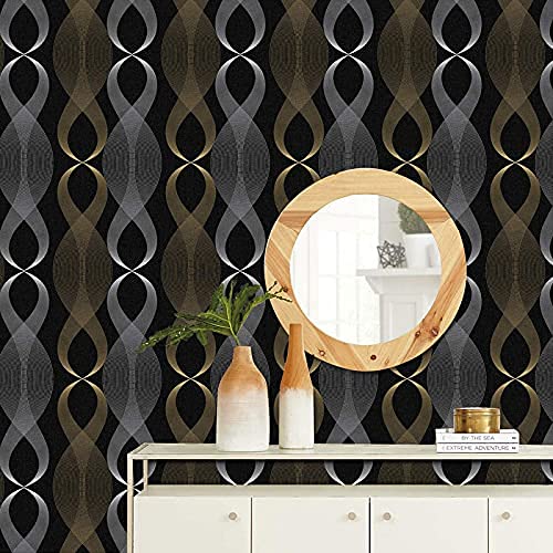 HOMEMATES Self-Adhesive Wallpaper Waterproof Old Furniture Vinyl Stickers Wooden Door Wardrobe Desktop PVC Wall Papers 45 X 304 CM (Black & Gold Wave) - Image 3