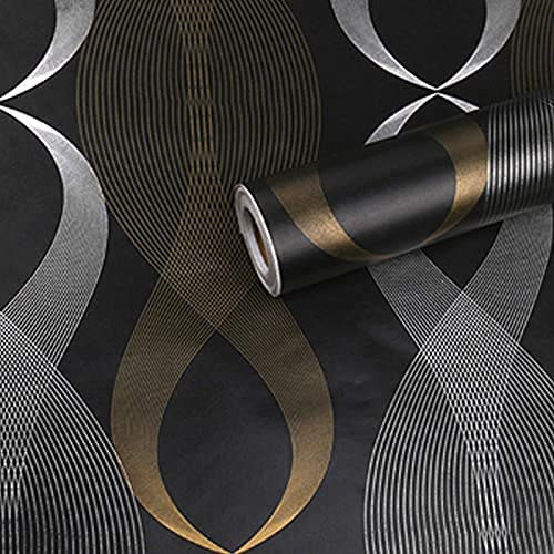 HOMEMATES Self-Adhesive Wallpaper Waterproof Old Furniture Vinyl Stickers Wooden Door Wardrobe Desktop PVC Wall Papers 45 X 304 CM (Black & Gold Wave) - Image 1