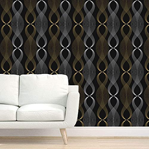 HOMEMATES Self-Adhesive Wallpaper Waterproof Old Furniture Vinyl Stickers Wooden Door Wardrobe Desktop PVC Wall Papers 45 X 304 CM (Black & Gold Wave) - Image 4