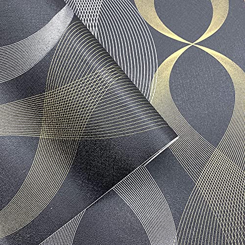 HOMEMATES Self-Adhesive Wallpaper Waterproof Old Furniture Vinyl Stickers Wooden Door Wardrobe Desktop PVC Wall Papers 45 X 304 CM (Black & Gold Wave) - Image 5