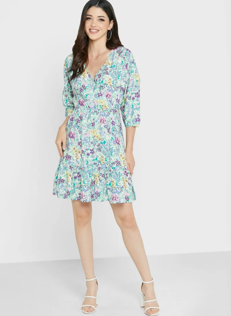 Jacqueline de Yong Floral Print Ruffle Detail Dress