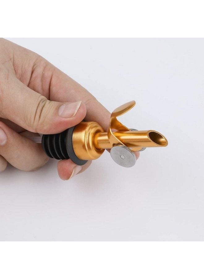AIEX 4 قطع صبّات زجاجات الخمر مصنوعة من الفولاذ المقاوم للصدأ غطاء فوهة موزع مع غطاء لزجاجات الخمر والزيوت والخل البلسمي (ذهبي)  - Image 4