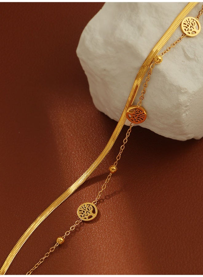 Tree of Life Pendant Bracelet, Elegant Gold Plated Snake Bone Chain, Fashion Jewelry Gift for Ladies, Girls, Women - Image 5