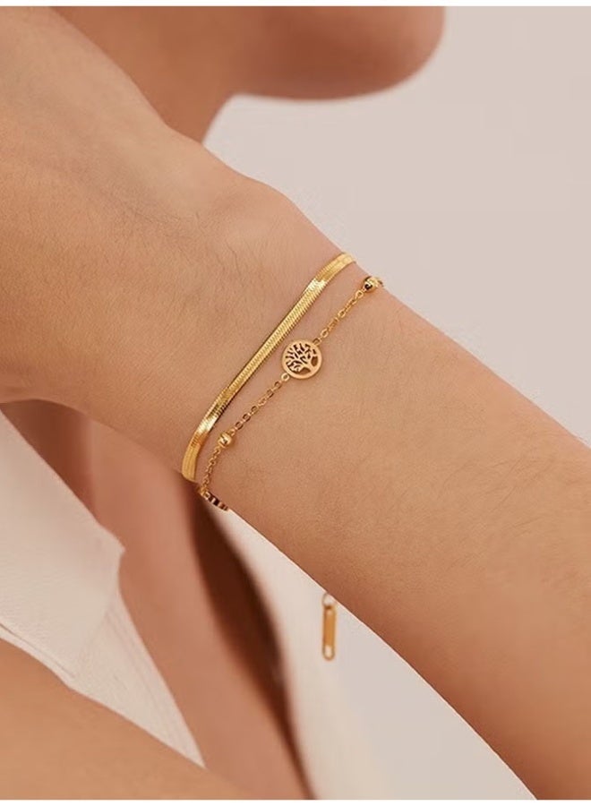 Tree of Life Pendant Bracelet, Elegant Gold Plated Snake Bone Chain, Fashion Jewelry Gift for Ladies, Girls, Women - Image 1