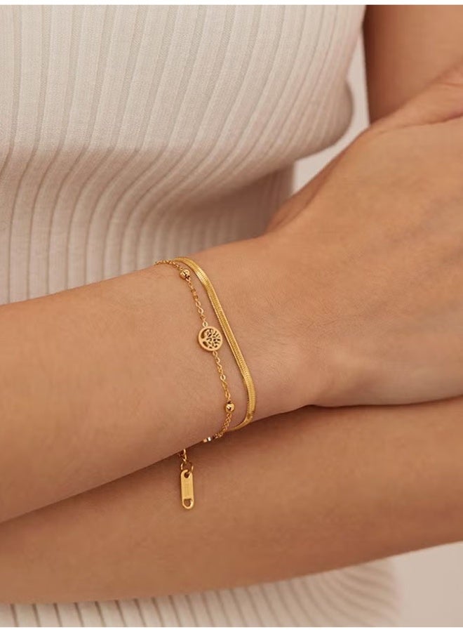 Tree of Life Pendant Bracelet, Elegant Gold Plated Snake Bone Chain, Fashion Jewelry Gift for Ladies, Girls, Women - Image 3