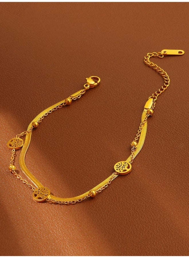 Tree of Life Pendant Bracelet, Elegant Gold Plated Snake Bone Chain, Fashion Jewelry Gift for Ladies, Girls, Women - Image 2