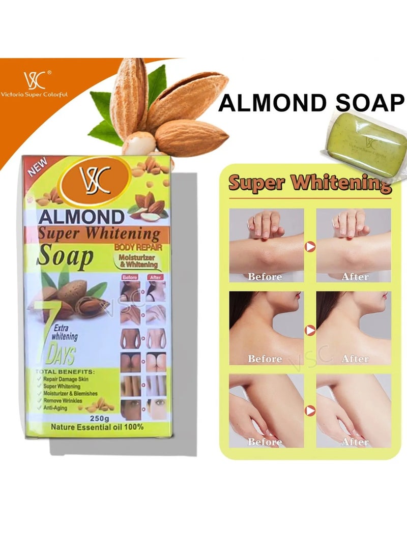 VSC 250G Almond Super Whitening Soap Body Repair Moisturizing and Whitening Soap Dark Armpits Thighs Dark Knuckles Black spots Whitening Soap 100% Pure Essential Oil soaps for Face and Body - Image 2