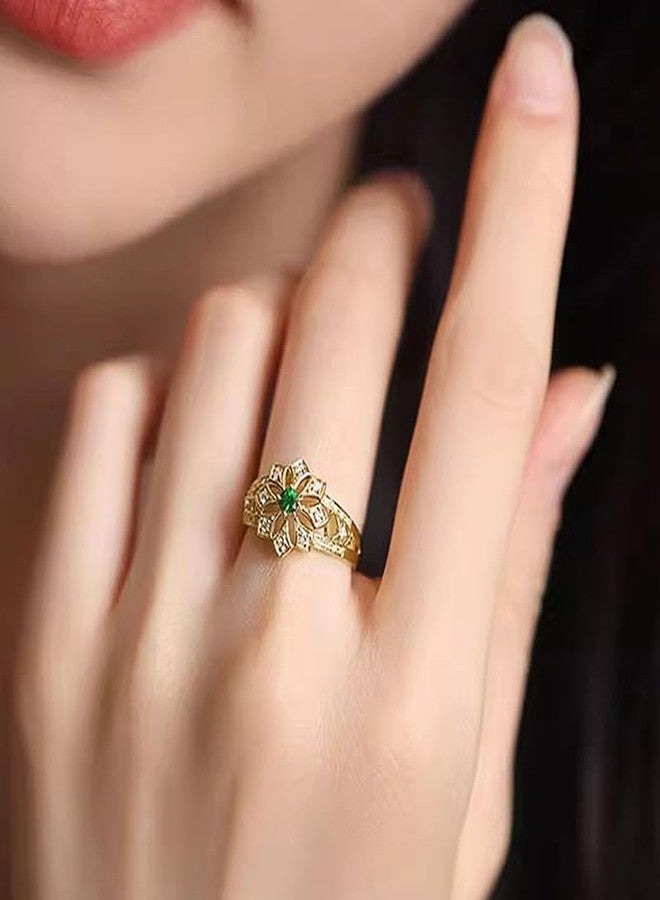 BlingNook Gold Flower Rings For Women, Trendy Inlaid Zircon Copper Cute Charm Promise Engagement Couples Wedding Stackable Ring Jewelry Wife Mother Gift (Gold, 9) - Image 2