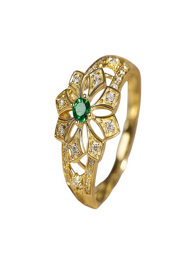 BlingNook Gold Flower Rings For Women, Trendy Inlaid Zircon Copper Cute Charm Promise Engagement Couples Wedding Stackable Ring Jewelry Wife Mother Gift (Gold, 9) - Image 1