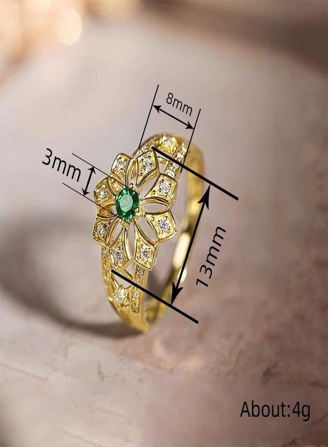 BlingNook Gold Flower Rings For Women, Trendy Inlaid Zircon Copper Cute Charm Promise Engagement Couples Wedding Stackable Ring Jewelry Wife Mother Gift (Gold, 9) - Image 4