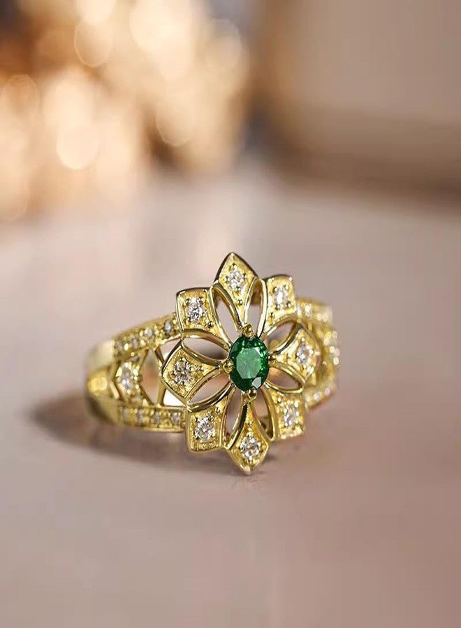 BlingNook Gold Flower Rings For Women, Trendy Inlaid Zircon Copper Cute Charm Promise Engagement Couples Wedding Stackable Ring Jewelry Wife Mother Gift (Gold, 9) - Image 5