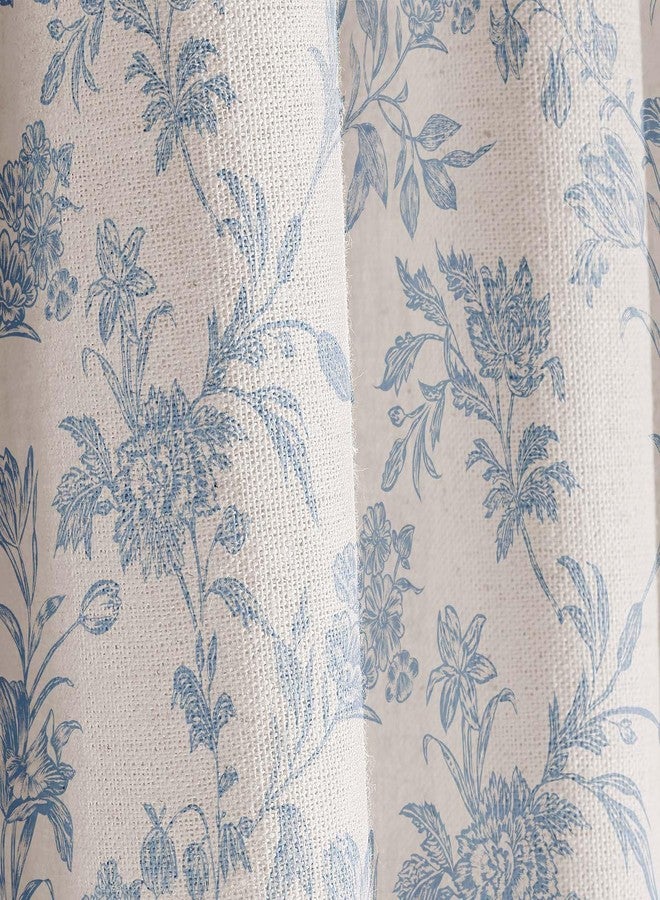 WOUVMA Extra Long Blue Shower Curtain Floral Cotton Linen Cottagecore Shower Curtain for Bathroom 84" L x 72" W - Image 2