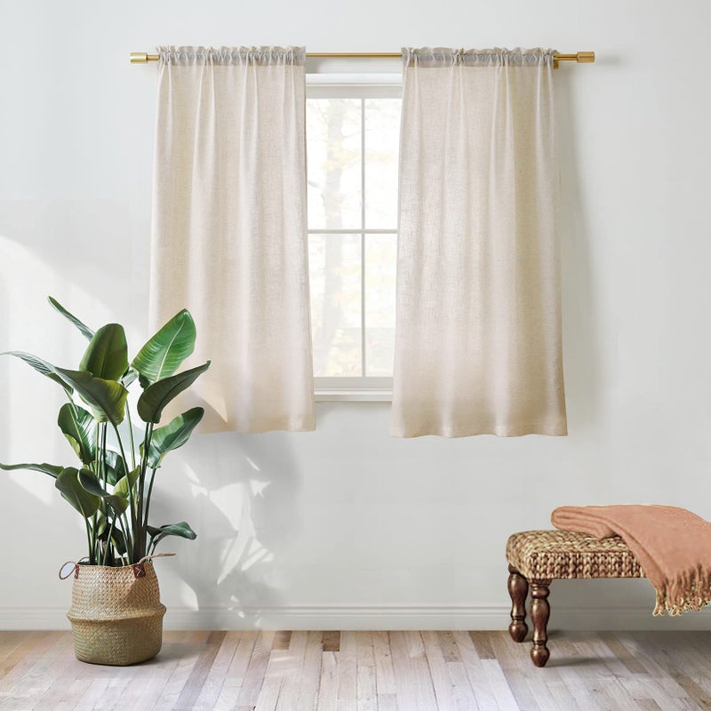 Valea Home Linen Curtains Panel 54 inch Long Light Filtering Rod Pocket Crude Drapes for Bedroom Living Room Farmhouse Window Treatment Panels Natural 1 Panel