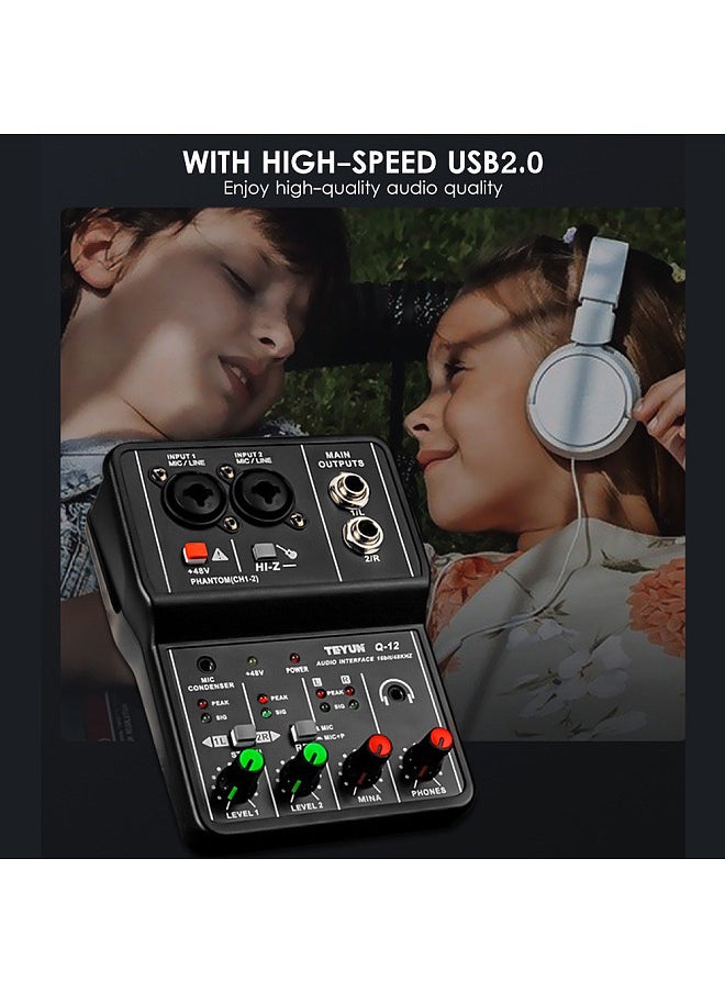 Generic Audio Interface Professional Recording Sound Card 16bit/48kHz Mini USB Audio Interface Sound Card 2-In & 2-Out with 48V Phantom Power USB-B Cable Studio Recording Equipment for Music Recording Orchestration USB Drive Free  - Image 1