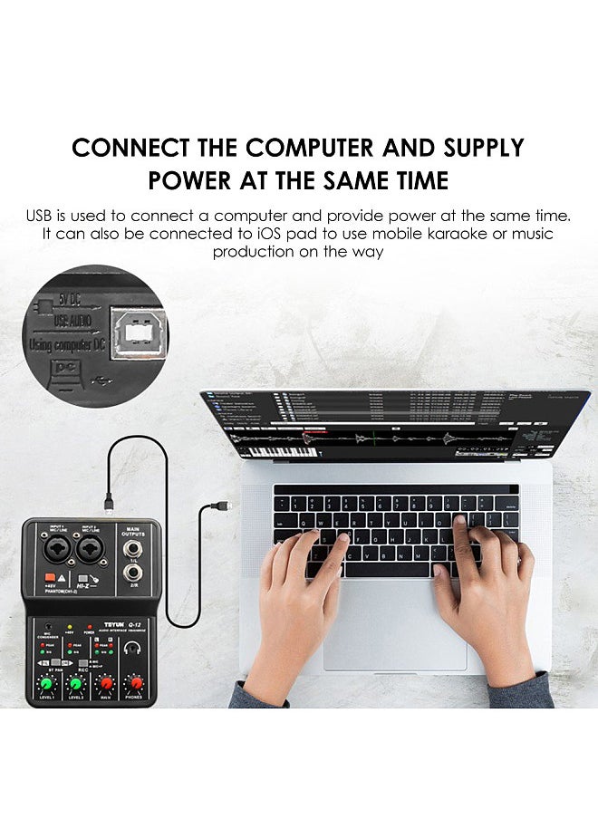 Generic Audio Interface Professional Recording Sound Card 16bit/48kHz Mini USB Audio Interface Sound Card 2-In & 2-Out with 48V Phantom Power USB-B Cable Studio Recording Equipment for Music Recording Orchestration USB Drive Free  - Image 4