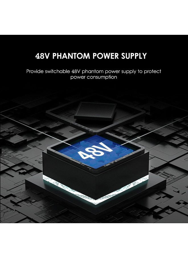 Generic Audio Interface Professional Recording Sound Card 16bit/48kHz Mini USB Audio Interface Sound Card 2-In & 2-Out with 48V Phantom Power USB-B Cable Studio Recording Equipment for Music Recording Orchestration USB Drive Free  - Image 5