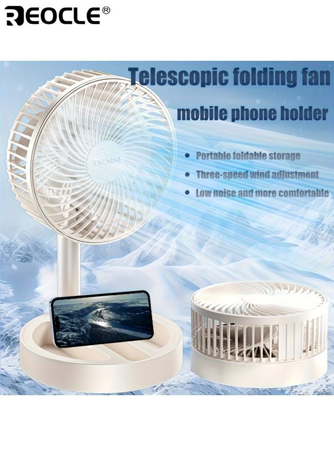 ريوكل مروحة قابلة للسحب وقابلة للطي مع حامل هاتف بطارية قابلة للشحن عبر يو إس بي تشغيل هادئ قاعدة غير قابلة للانزلاق تصميم قابل للفصل مناسب للمنزل المكتب المدرسة - Image 1