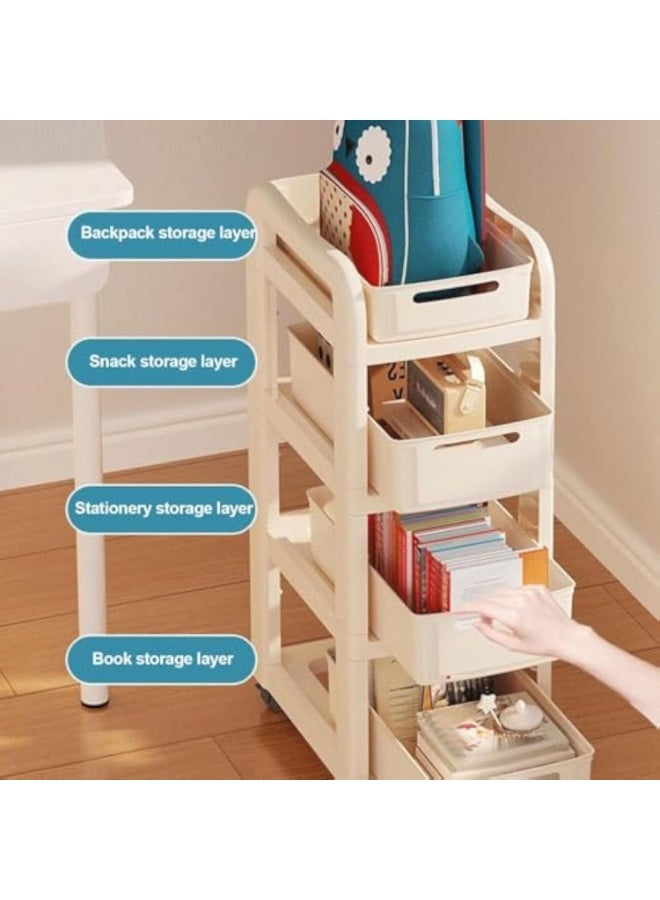 آسي بلاي عربة تخزين أنيقة 4 طبقات بلون كريمي – منظم متعدد الاستخدامات مع أدراج قابلة للإزالة وعجلات قابلة للقفل للمنازل والمكاتب والحمامات وغرف النوم - Image 4