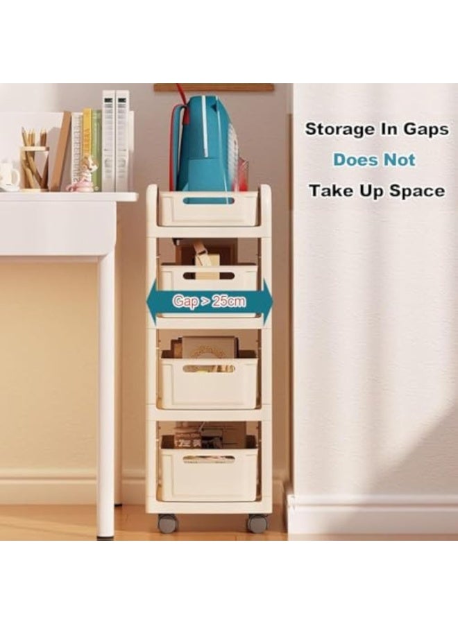 آسي بلاي عربة تخزين أنيقة 4 طبقات بلون كريمي – منظم متعدد الاستخدامات مع أدراج قابلة للإزالة وعجلات قابلة للقفل للمنازل والمكاتب والحمامات وغرف النوم - Image 3