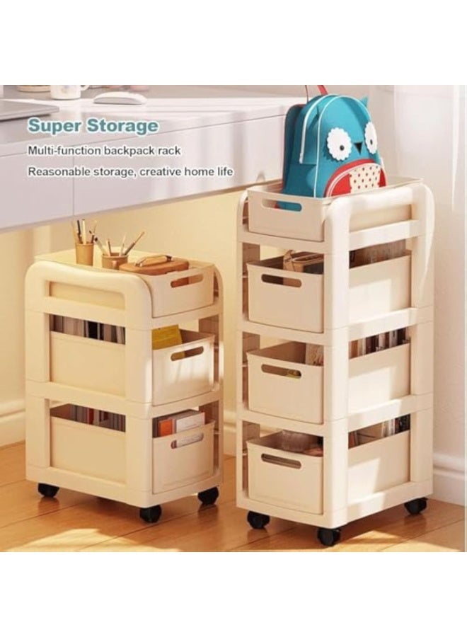 آسي بلاي عربة تخزين أنيقة 4 طبقات بلون كريمي – منظم متعدد الاستخدامات مع أدراج قابلة للإزالة وعجلات قابلة للقفل للمنازل والمكاتب والحمامات وغرف النوم - Image 2