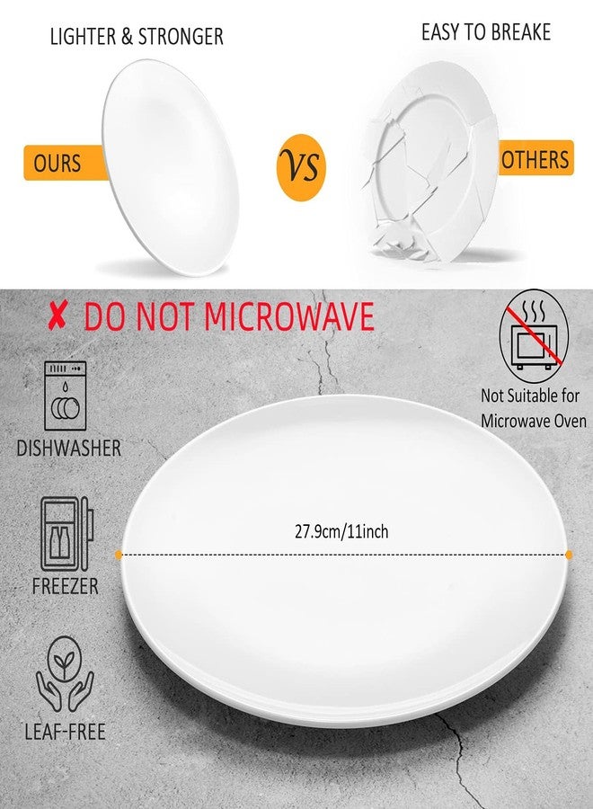 HSDT 11 Inch White Melamine Plates Wide Side Flat Bottom Deep Round Dinner Plates Salad and Dessert Plates Lightweight Durable and Easy to Clean,Non Ceramic Disc Pad Set of 6,PYW-11-06 - Image 2