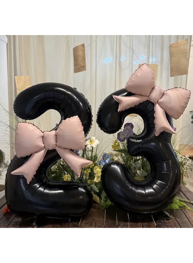 Large Black Digital Aluminum Foil Balloons With Matte Bow Decoration - Image 3