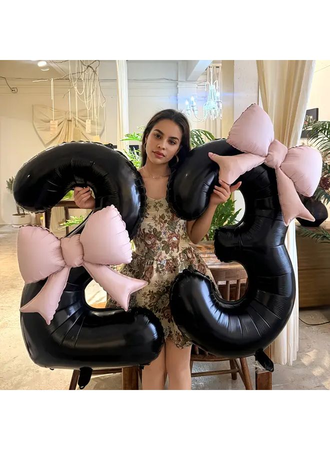 Large Black Digital Aluminum Foil Balloons With Matte Bow Decoration - Image 2