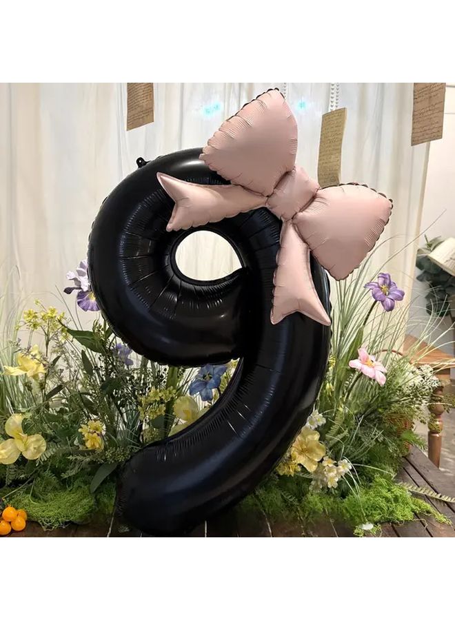 Large Black Digital Aluminum Foil Balloons With Matte Bow Decoration - Image 1