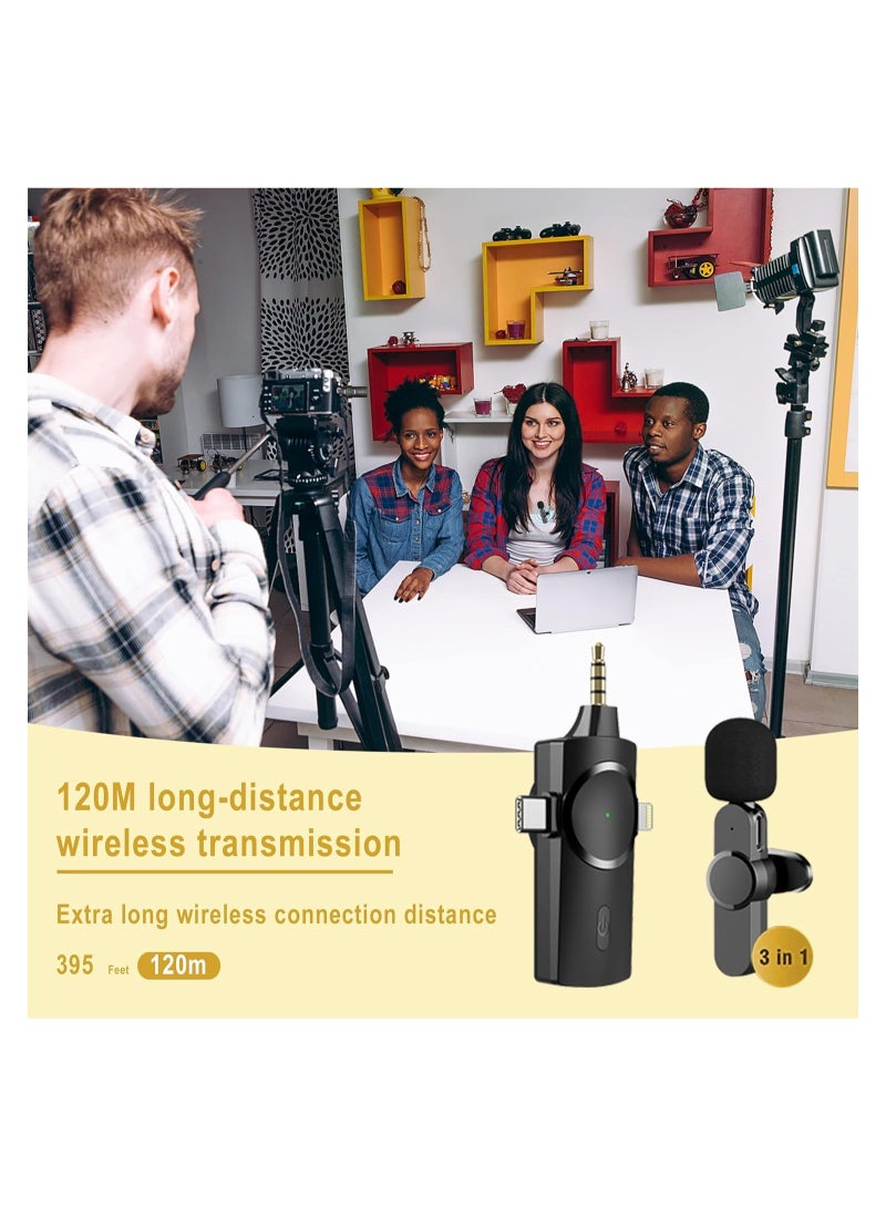 Wireless Lavalier Microphone,3-in-1 Plug-Play Lapel Microphone for iPhone iPad Android Camera for Recording,YouTube,TikTok, Facebook Live Stream,Noise Reduction Auto-Sync (NO APP or Bluetooth Needed) - Image 3