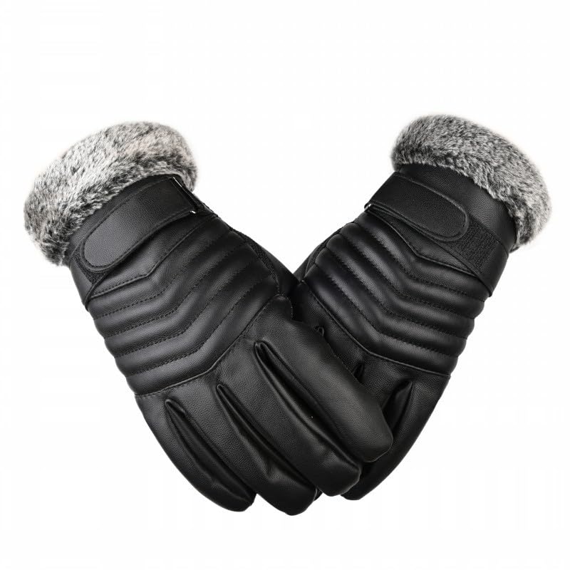 Alexvyan -20℉ Snow & Windproof Thermal Soft Fur Warm Winter Gloves (Fur/Fleece Inside) for Riding, Protective Warm Hand Riding Cycling, Byke, Bike, Scooty,Motorcycle for Men & Boy,Male (Black-Zigzag) - Image 1