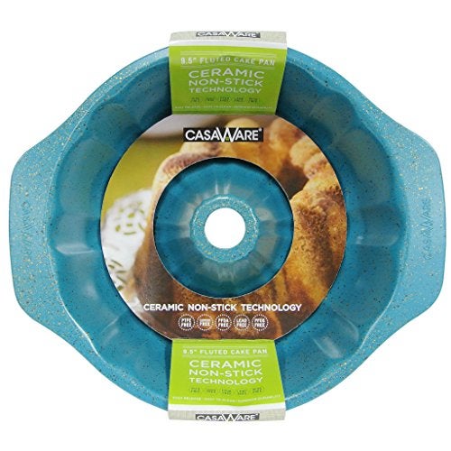 قالب كعك casaWare مزخرف 95 بوصة 10 كوب مغطى بالسيراميك غير لاصق بلون الجرانيت الأزرق