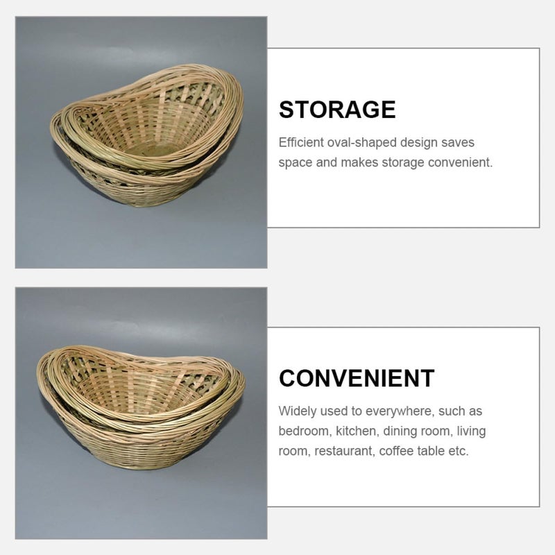 Small Oval Woven Basket Natural Rattan Storage Organizer For Fruits Eggs Home Kitchen - Image 4
