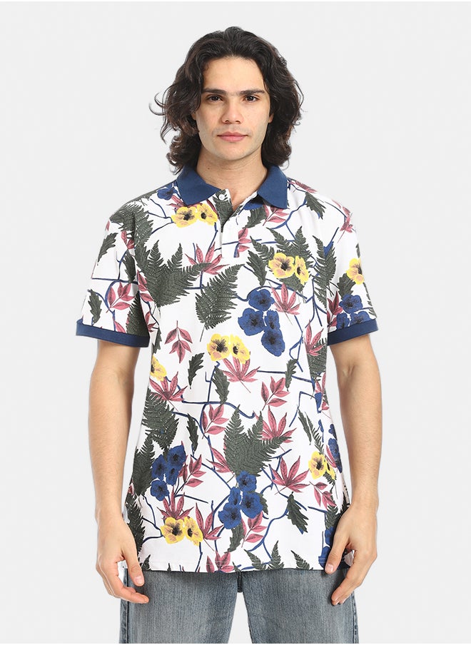 Red Circle Self Pattern Regular Fit Polo Shirt  - Image 1
