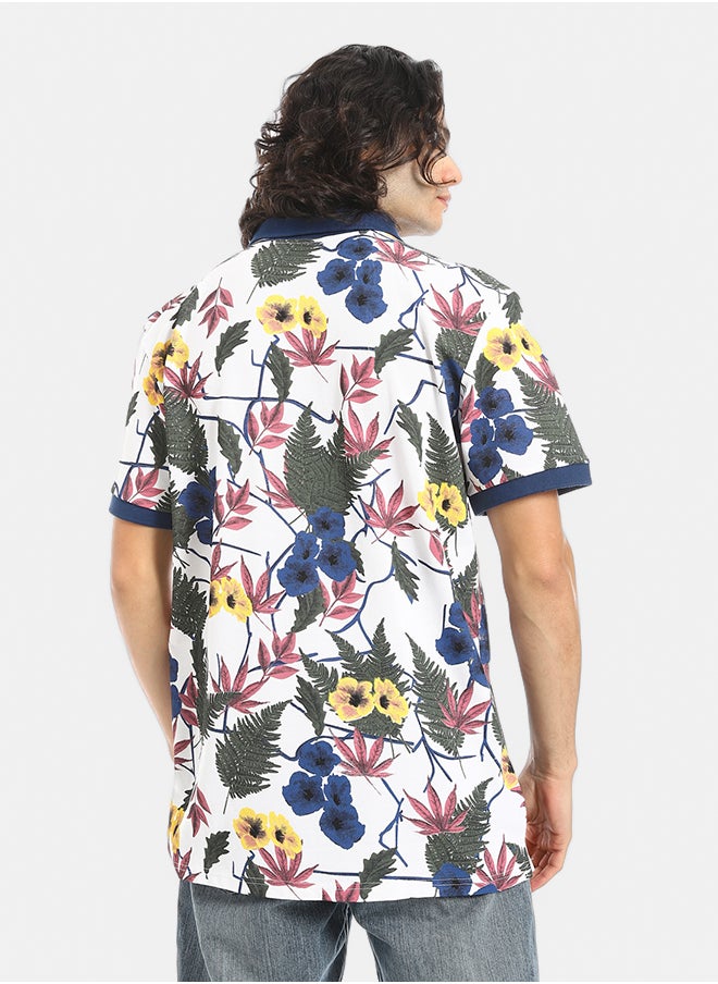 Red Circle Self Pattern Regular Fit Polo Shirt  - Image 3