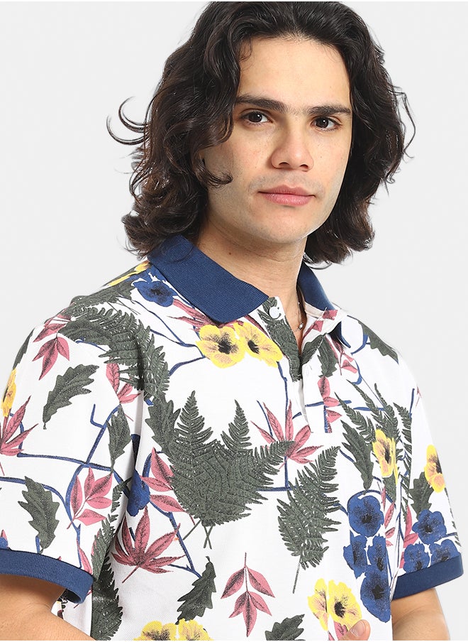 Red Circle Self Pattern Regular Fit Polo Shirt  - Image 4