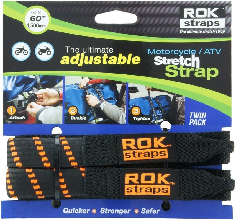 ROK-10031 Black/Orange 18" - 60" Motorcycle/ATV Adjustable Stretch Strap