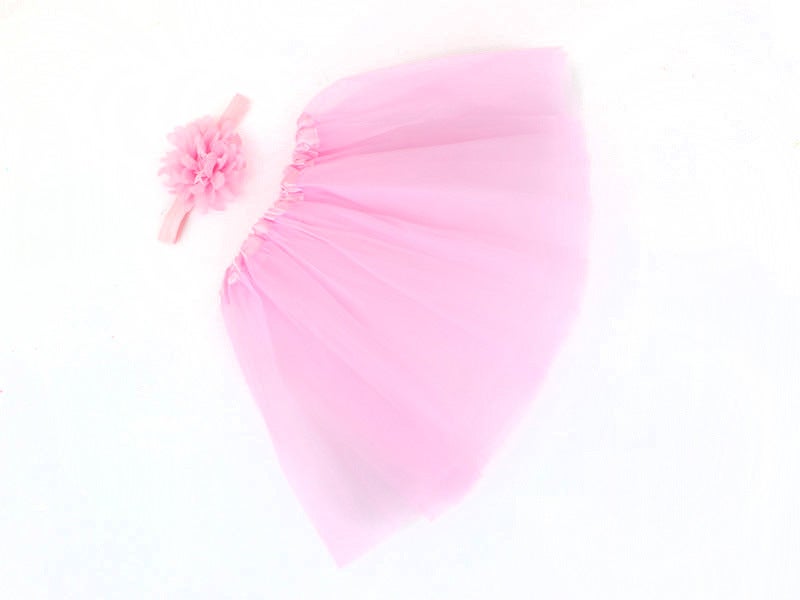 Generic Kids Chiffon Flower Tutu Skirt Set Pink