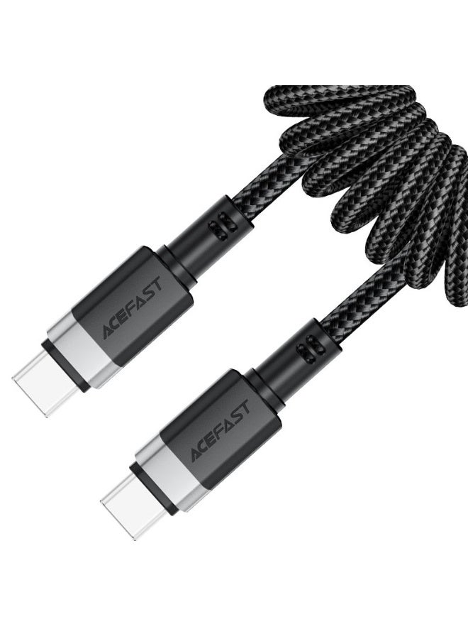 ACEFAST Charging Data Cable C14-03 USB-C to USB-C, 60W Fast Charge, 1.2m Spring Nylon, Aluminum Alloy Build, High-Speed Data Transmission - Black - Image 1