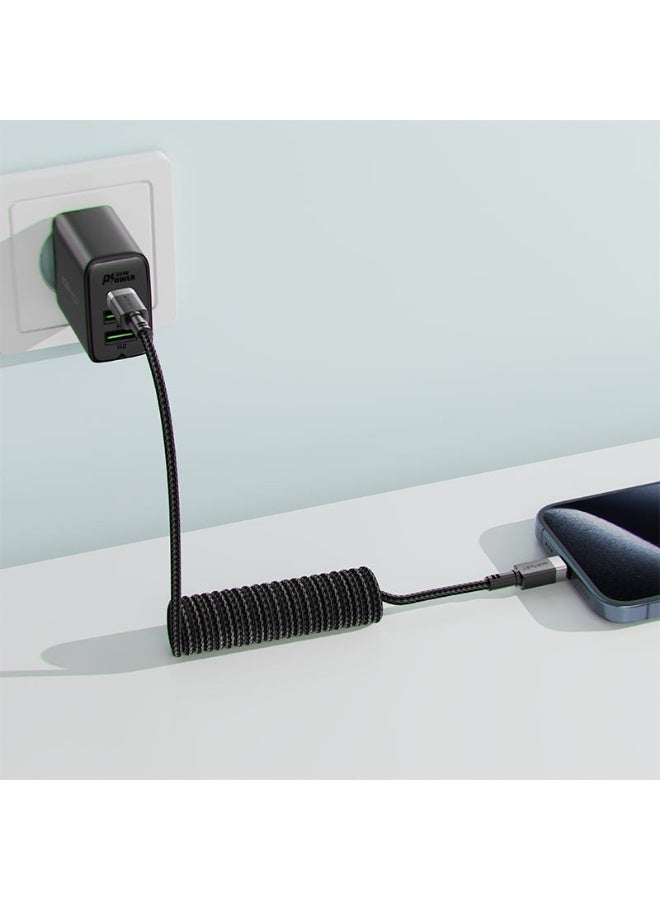 ACEFAST Charging Data Cable C14-03 USB-C to USB-C, 60W Fast Charge, 1.2m Spring Nylon, Aluminum Alloy Build, High-Speed Data Transmission - Black - Image 3