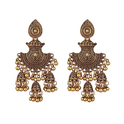 OIDIMS Jhumka Bell Tassel Earrings for Women Jhumki Traditional Ethnic Bollywood Indian Earring Vintage Statement Dangle Stud Bohemian Xmas Oxidized Antique Wedding Party Festival Jewelry Gift (Gold-Tone) - Image 1