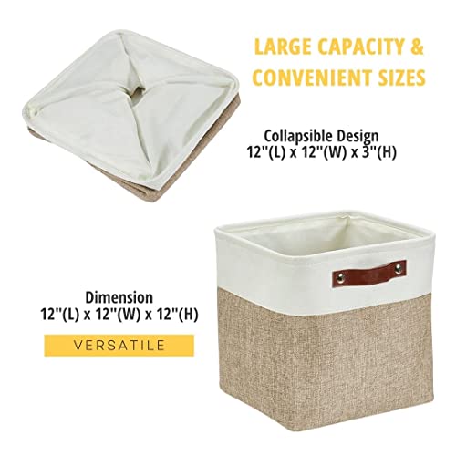 DECOMOMO Storage Cubes, 12x12 Storage Bins, Baskets for Shelves (Beige & White, Cube 12" - 4 Pack) - Image 5