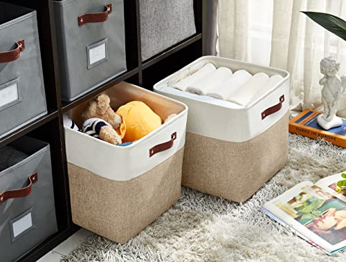 DECOMOMO Storage Cubes, 12x12 Storage Bins, Baskets for Shelves (Beige & White, Cube 12" - 4 Pack) - Image 3
