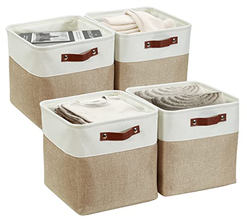 DECOMOMO Storage Cubes, 12x12 Storage Bins, Baskets for Shelves (Beige & White, Cube 12" - 4 Pack) - Image 1